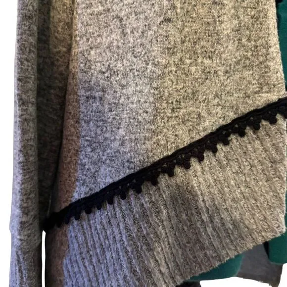 Maurices Drape Front Cardigan - Size Large, Gray/Black - Picture 3 of 7